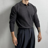 Long-Sleeve Plain Knit Polo Shirt