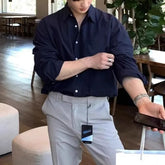 Long-Sleeve Pocketed Plain Shirt