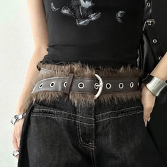 Faux Fur Trimmed Faux Leather Belt
