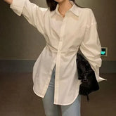 Long-Sleeve Collared Plain Button Up Shirt