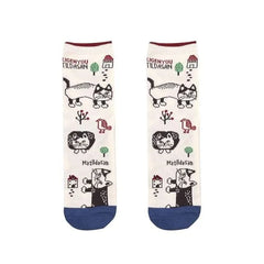 Matildasan Cat Print Socks Ivory
