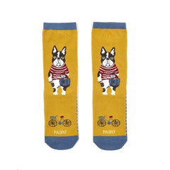 Animal Mode French Bulldog Pauro Dog Print Socks Mustard