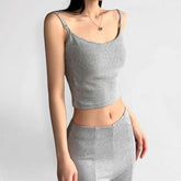 Spaghetti Strap Scoop Neck Studded Plain Crop Camisole Top