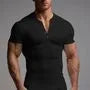 Short-Sleeve Plain Ribbed Henley T-Shirt