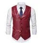 V-Neck Faux Leather Button Vest