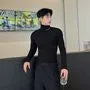 Long-Sleeve Turtleneck Plain Cutout T-Shirt