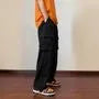 Drawstring Waist Plain Straight Leg Cargo Pants
