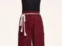 Unisex Details Wide-Leg Cargo Pants with Cord