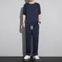 Set: Short-Sleeve Crew Neck Plain T-Shirt + Drawstring Waist Plain Sweatpants