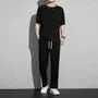 Set: Short-Sleeve Crew Neck Plain T-Shirt + Drawstring Waist Plain Sweatpants