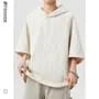 Elbow-Sleeve Plain Hooded Ruched Top