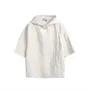 Elbow-Sleeve Plain Hooded Ruched Top