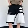 Mid Rise Distressed Panel Denim Shorts