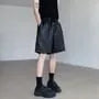 Drawstring Waist Plain Faux Leather Shorts