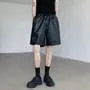 Drawstring Waist Plain Faux Leather Shorts