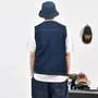 V-Neck Contrast Stitched Washed Button-Up Denim Cargo Vest