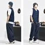 V-Neck Contrast Stitched Washed Button-Up Denim Cargo Vest