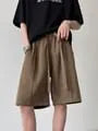 Drawstring Waist Plain Shorts / Mid Rise Plain Straight Leg Pants