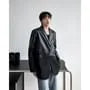 Notch Lapel Plain Faux Leather Panel One-Buttoned Blazer
