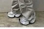 Elastic Waist Plain Distressed Loose-Fit Cargo Pants