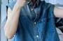 Sleeveless Collared Washed Denim Button Vest / Mid Rise Denim Shorts