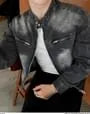 Band Collar Washed Zip Denim Jacket