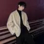 V-Neck Plain Faux Fur Open Front Jacket
