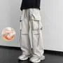 Drawstring Waist Plain Fleece-Lined Straight Leg Cargo Pants