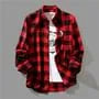 Plaid Button-Up Shirt / Short-Sleeve Crew Neck Plain T-Shirt