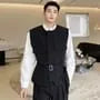 Round Neck Plain Belted Cargo Vest