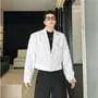 Notch Lapel Plain Fringed Trim Cropped Single-Button Blazer