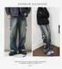 Mid Rise Washed Distressed Wide Leg Jeans