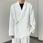 Notch Lapel Plain Buckle Wrap Blazer