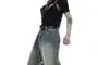 Mid Rise Washed Belted Cutout Wide Leg Jeans