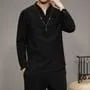 Long-Sleeve V-Neck Plain Frog Button T-Shirt