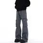 High Waist Washed Paneled Wide Leg Cargo Pants