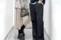 Couple Matching Mock Two-Piece Short-Sleeve Notch Neck Two Tone Crop Tee / Elbow-Sleeve Round Neck Tee