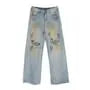 Mid Rise Distressed Washed Wide Leg Jeans