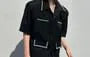 Short-Sleeve Plain Rhinestone Single-Breasted Light Jacket