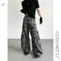 Mid Rise Camo Print Wide Leg Cargo Jeans