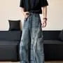 Mid Rise Paneled Washed Wide Leg Cargo Jeans