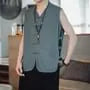 V-Neck Frog Buttoned Plain Vest
