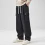 Drawstring Waist Plain Wide Leg Cargo Pants