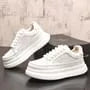 Hidden Wedge Mesh Panel Lace-Up Faux Leather Sneakers