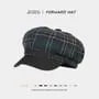 Plaid Denim Panel Newsboy Cap