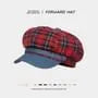 Plaid Denim Panel Newsboy Cap
