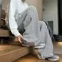 Drawstring Waist Zebra Print Wide Leg Sweatpants