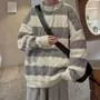 Crew Neck Striped Cable-Knit Oversized Sweater
