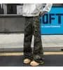 Mid Rise Camo Print Wide Leg Cargo Pants