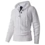 Henley Plain Drawstring Hooded Cable Knit Sweater
